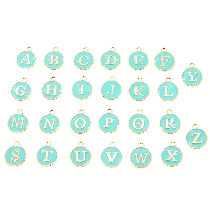 10pcs/26pcs Alphabet Letter Double Face green Enamel Charms KC Gold color 12*15mm pendants jewelry making Handmade craft