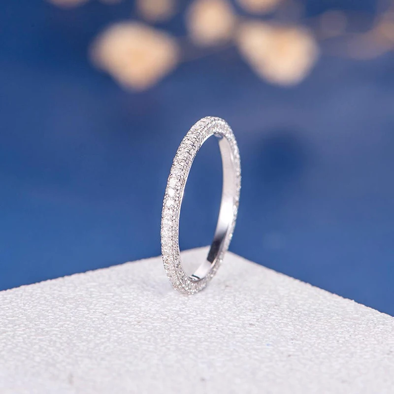 Imagem -03 - Cxsutilizado Anel de Moissanite Anel Feminino de Três Lados na Eternidade 14k com Faixa de Ouro Amarelo Minimalista para Combinar Aniversário