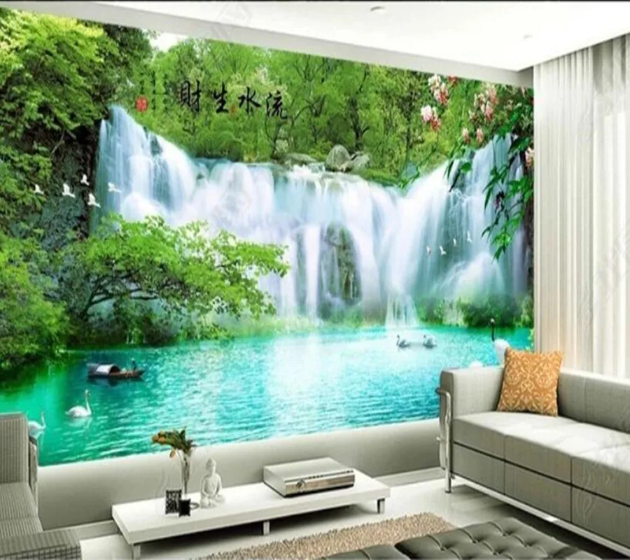 

Papel de parede Flowing water makes money huge landscape waterfall 3d wallpaper mural,iving room bedroom wall papers home decor