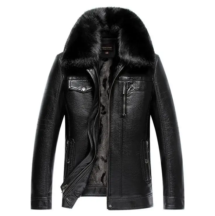 Men's PU Winter Lapel Coats Motorcycle Jackets Men Detachable fur collar Leather Clothing Male Casual Outerwear