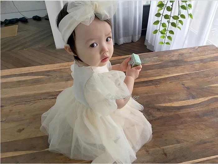 3-24 Months Princess Short Sleeve Romper Summer New Korean Baby Girl Bodysuit Toddler Infant Sleeve Puffy Tulle Dress KF527