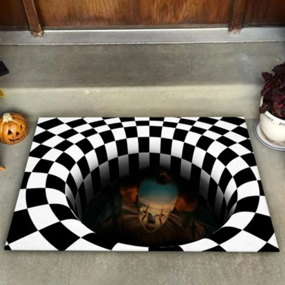 3D White Black Geometric Swirl Carpet Halloween party Area Rug Children Room Personality Decoration Mat Home Living Room Carpets