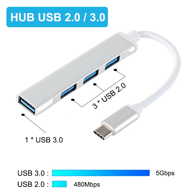 USB C HUB 3.0 2.0 Type C 3.1 Multi 4 Port Splitter For Lenovo Xiaomi Macbook Pro Air Pc Computer Notebook Laptops Accessories