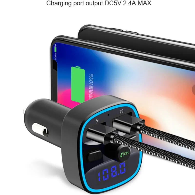 

Car Fast Charger Wireless FM Transmitter Intelligent Voice Navigation Bluetooth MP3 Music Player Adapter Dual USB Charger LCD