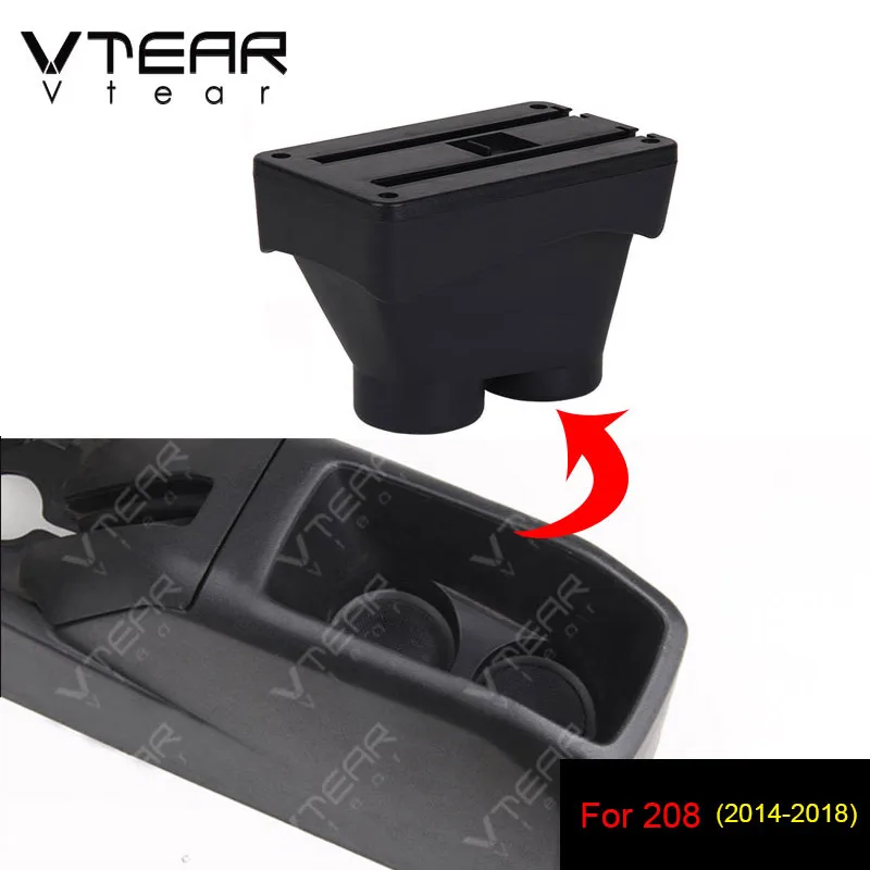 Vtear Armrest Pad Center Console Storage Box USB Arm Rest Car-Styling Decoration Interior Accessories Organizer For Peugeot 208