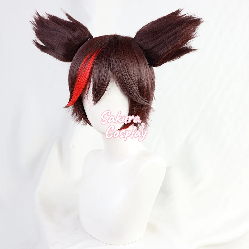 Game Genshin Impact Xinyan Cosplay Short Brown Mixed Red Heat Resistant Synthetic Hair Halloween Carnival Party + Wig Cap + Ears