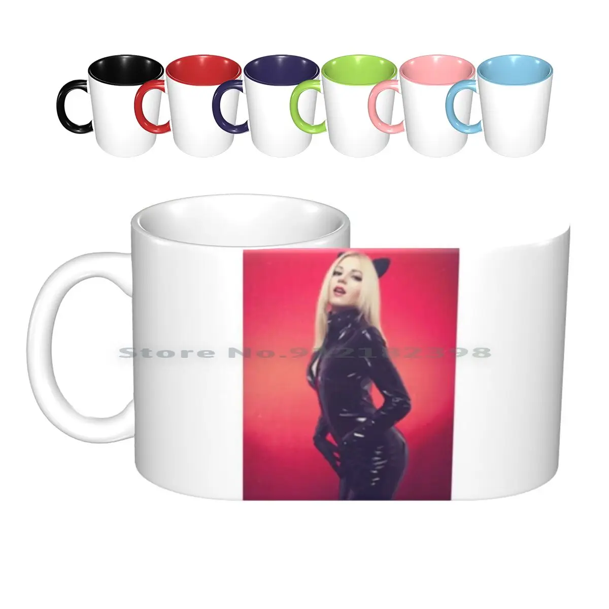 Sexy Hot Fetish Latex Cat Woman Erotic Design Ceramic Mugs Coffee Cups Milk Tea Mug Femdom Dominatrix Mistress Chastity Slave