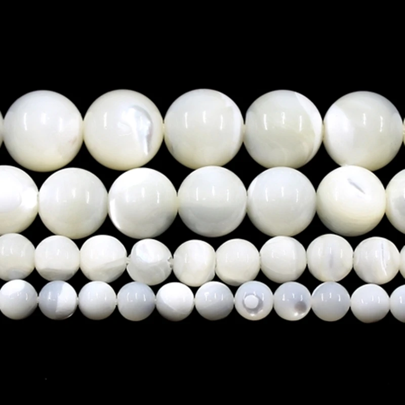 Concha de Trochus de nácar Natural, cuentas redondas sueltas blancas de 4/6/8/10/12MM para hacer joyas, pulseras, collares, accesorios