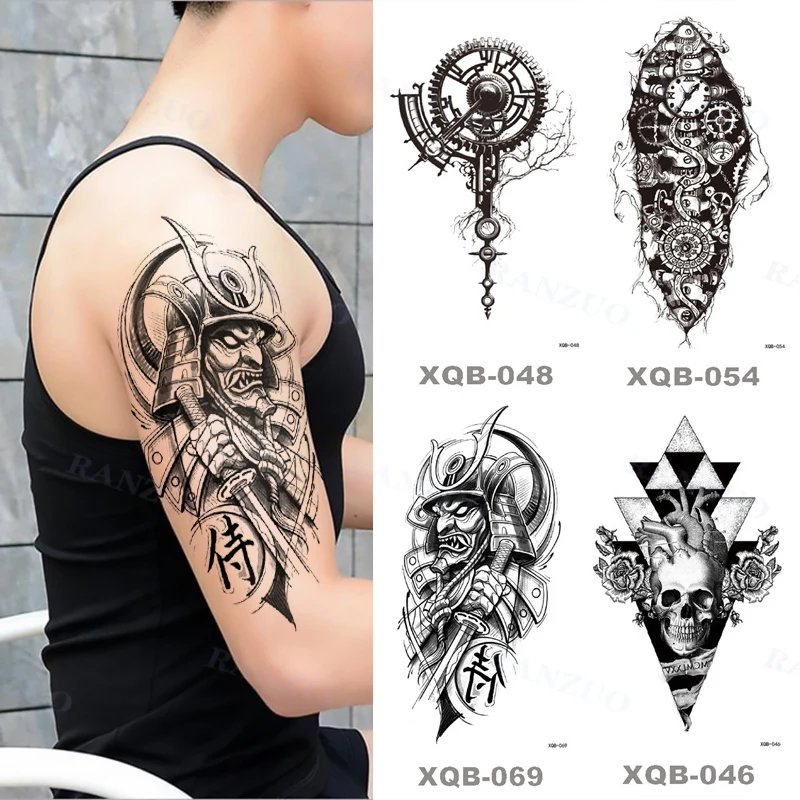 Waterproof Temporary Tattoo Sticker Black Rose Big Skull Spider Mechanical Mermaid Body Art Leg Arm Tattoo Man Woman