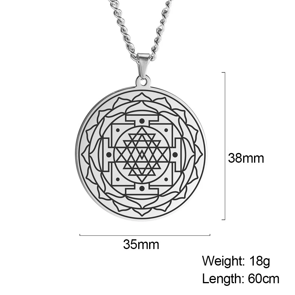 Dawapara Sri Yantra Mandala Sacred Geometry Pendant Necklace Chakra Energy Necklace Meditation Spiritual Jewelry Stainless Steel