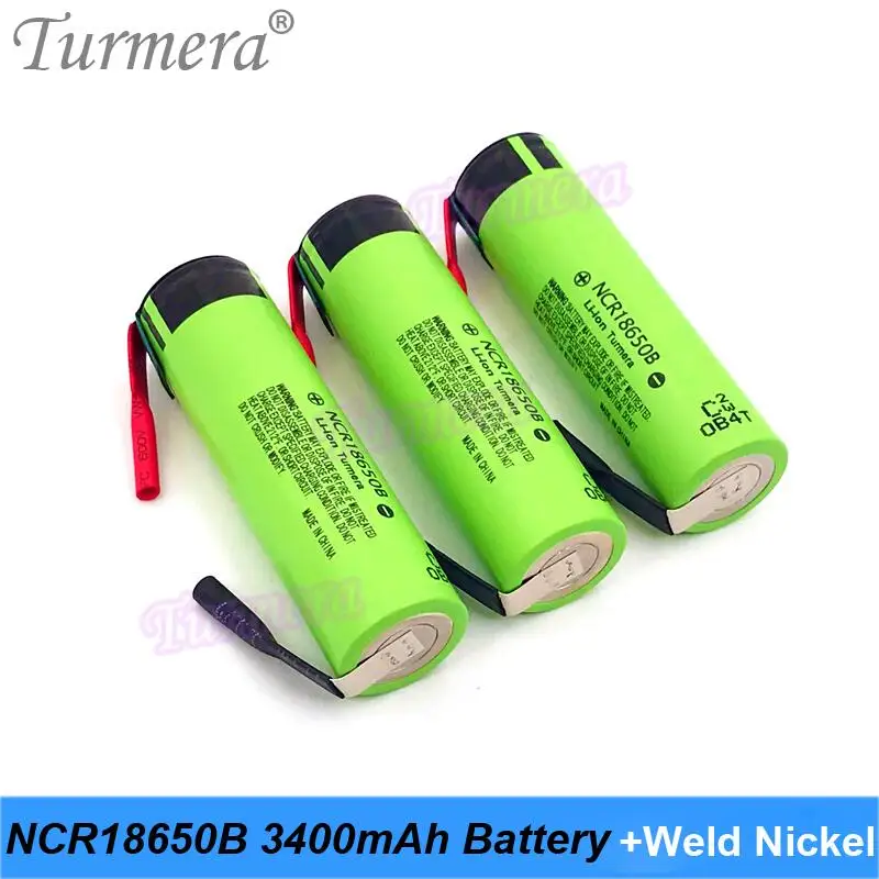 Turmera 18650 3400mAh NCR18650B Battery 3.6V Soldering Nickel for 12V 14.4V 18V 21V 25V Electric Drill Screwdriver Batteries Use