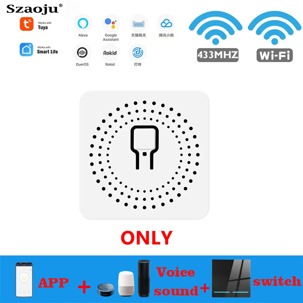 Szaoju 16A Mini Smart Wifi DIY Switch Supports 2 Way Control Automation Module Smart Home Works with Alexa Google Home Bluetooth