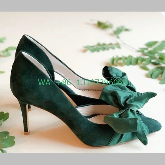 Women s Emerald Green High Heels Sexy Suede Bow Decorative High Heels Elegant Pointed Shoes Footwear Pumps Daily Large Size 43 Pumps AliExpress