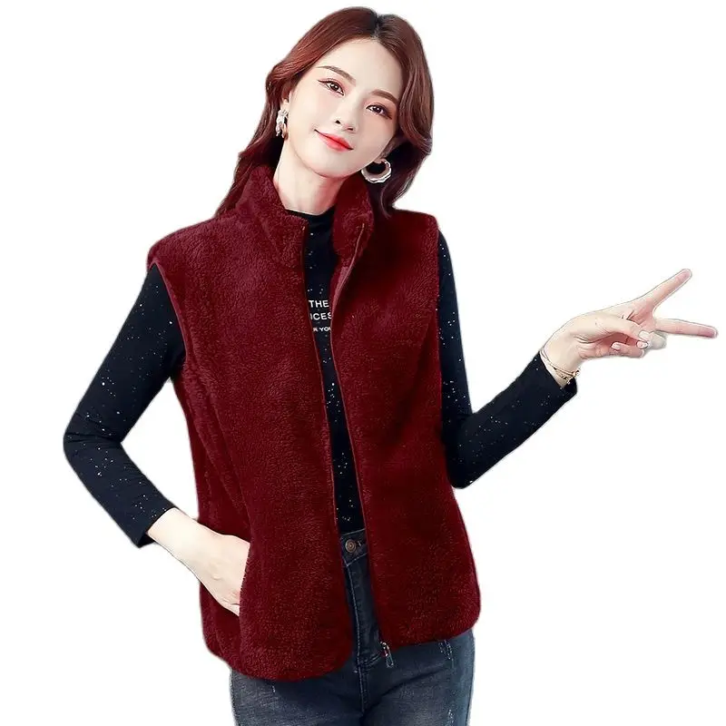 2025 Vest Jacket Women's Short Autumn Winter Double-Faced Fleece Vest Jacket Zipper Sleeveless Thick Warm Waistcoat Loose Mother