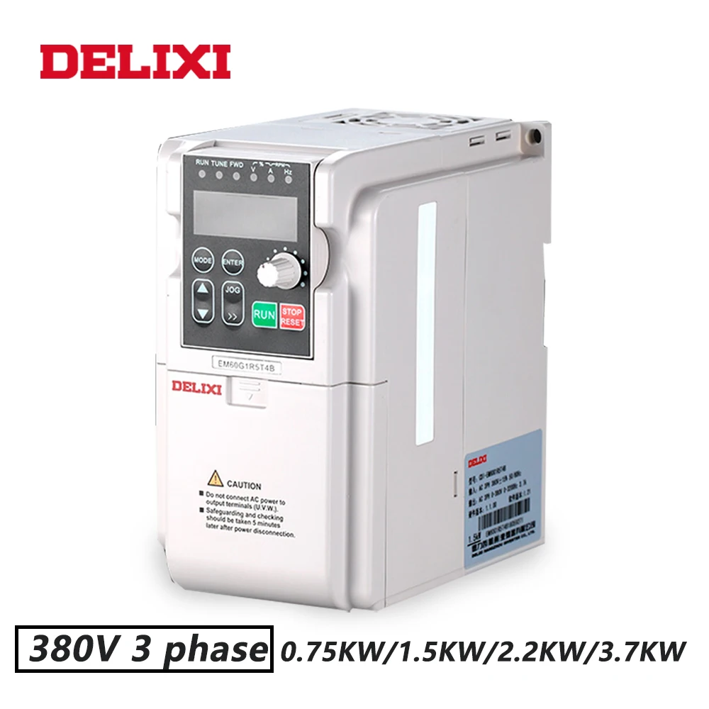 

DELIXI 380V 0.75KW/1.5KW/2.2KW/3.7KW 3 Phase Input Inverter Drives for Motor Speed Control 50HZ 60HZ DC Frequency Converter VFD