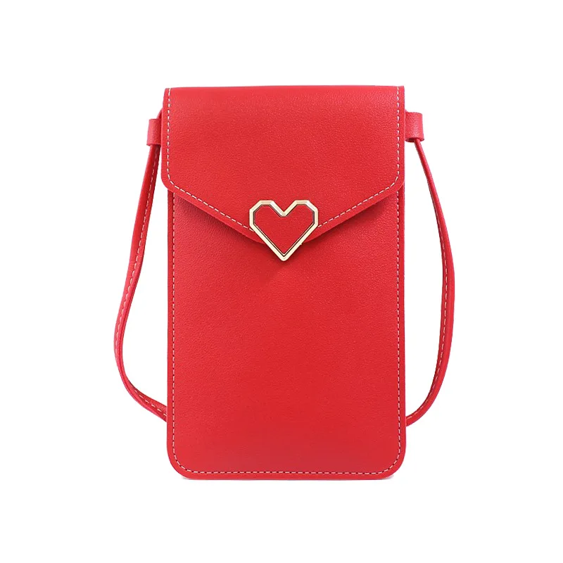 Fashion Touch Screen Cell Phone Purse Transparent Simple Bag New Hasp Heart Wallets Smartphone Leather Shoulder Light Handbags