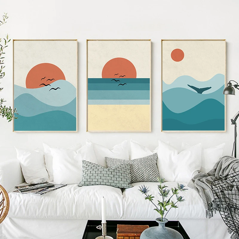 

Abstract Sunset Sunrise Ocean Landscape Canvas Painting Nordic Terracotta Posters and Prints Wall Art Picture for Home Decor