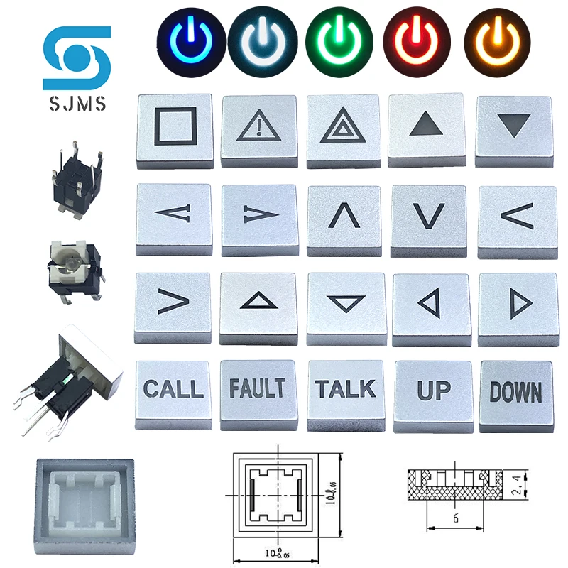 

SJMS 5Pcs 6*6*9.5mm 6PIN DIP With LED Through Hole Micro Push Button Tactile Momentary Indication Button mode Arrow UP DOWN CALL