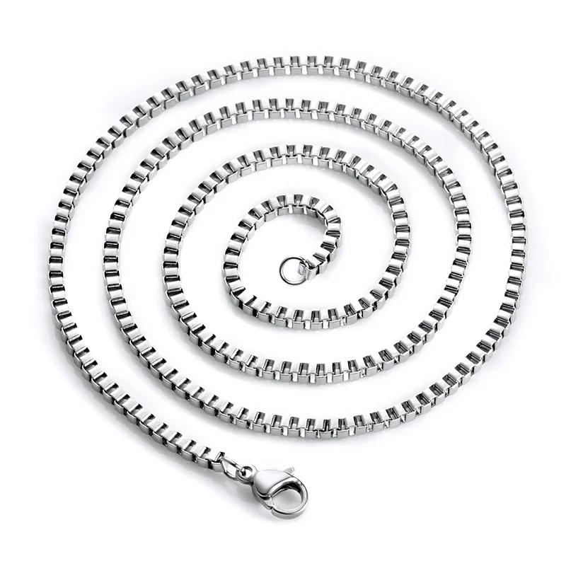 Wholesale width 2/3MM stainless steel box chain necklace fashion jewelry for men and women Fit pendant drop shipping