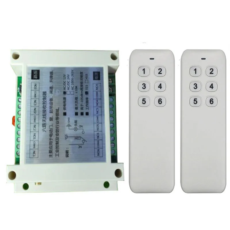 

Industrial 1000m DC12V 24V 6CH Wireless Remote Control LED Light Switch Relay Output Radio RF Transmitter 315/433 MHz Receiver