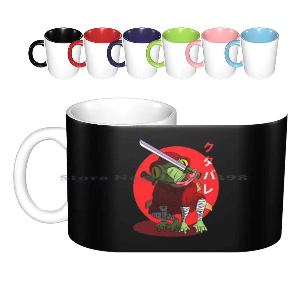 Cool Frog Ceramic Mugs Coffee Cups Milk Tea Mug Frog Japan Japanese Hiragana Katana Sword Animal Japan Flag Moon Red Moon