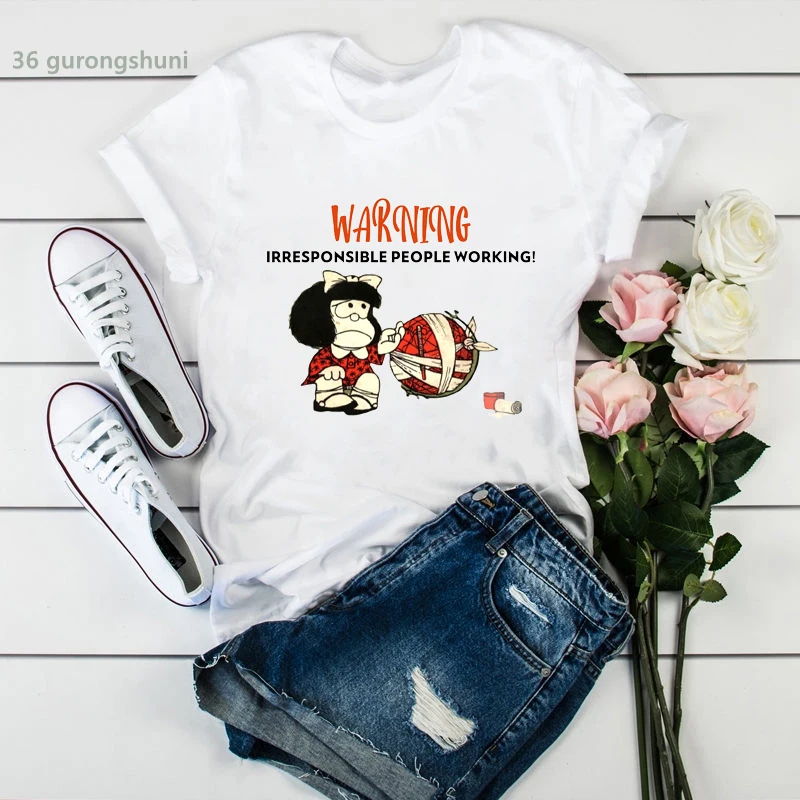 Newly Women T-Shirt Fun Mafalda Cartoon Print T Shirt Femme Summer Fashion Aesthetic Harajuku Camiseta Mujer Tshirt Tumblr Tops