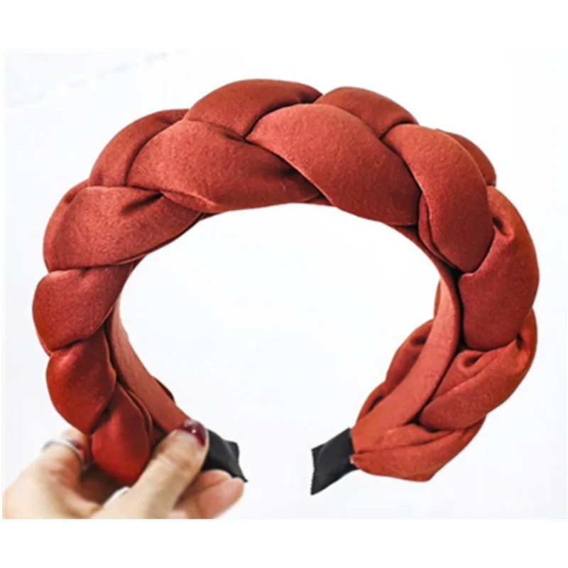 Winter/Autumn Women Thick Braids Headband Solid Adults Headdress Silk Fabric Padded Hairband Wide Hair Hoop Women Hair Ornament