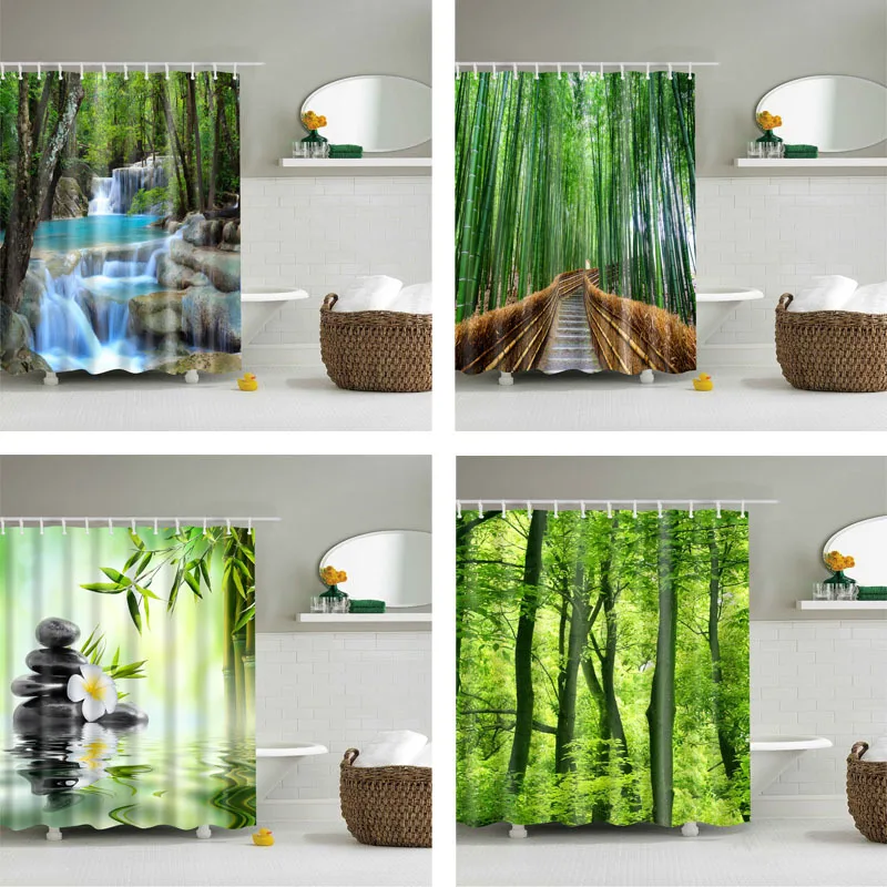 Forest Trees Printed 3d Bath Curtains Waterproof Polyester Fabric Washable Bathroom Shower Curtain Screen with Hooks Accessories