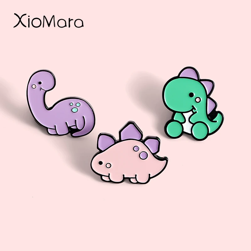 Cartoon Dinosaur Enamel Pins lovely Pink Stegosaurus Diplodocus Jurassic AnimaL Brooch Denim Pin Shirt Badge Gift for Kid Friend