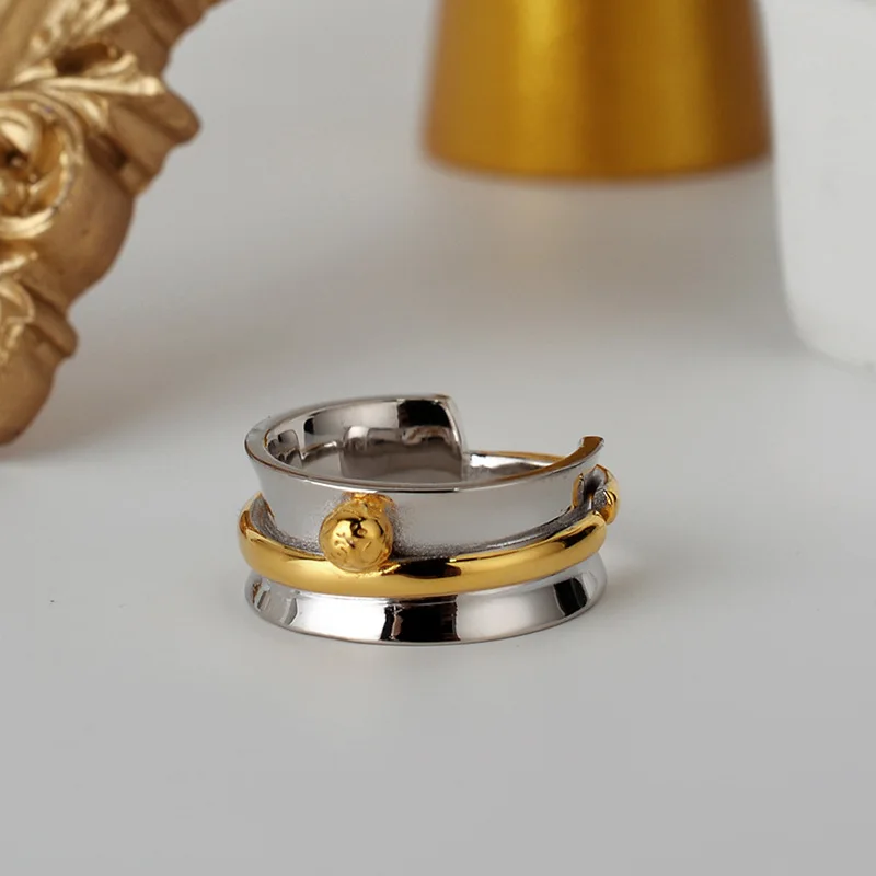 Korean Simple Non-Mainstream Design S925 Sterling Silver Winding Strap Ring Female Ins Open Color Separation Index Finger Ring