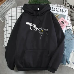 Sweatshirt Funny Cat And Skeleton Hand Kawaii Man Hoody Loose Fashion Men Punk Hoodie Vintage Harajuku Mens Hoodies Rock Clothes