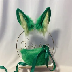 Custom Made Green Bunny Rabbit Ears Tails Hairhoop Headwear Lolita Fantasy Cosplay Game Costume Accessories