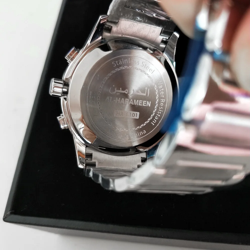 Azan Watch for Muslim Man Islamic Wrist Clock with Fajr Time Prayer Reminder Hijiri Calendar Stainless Steel Big Dual Display