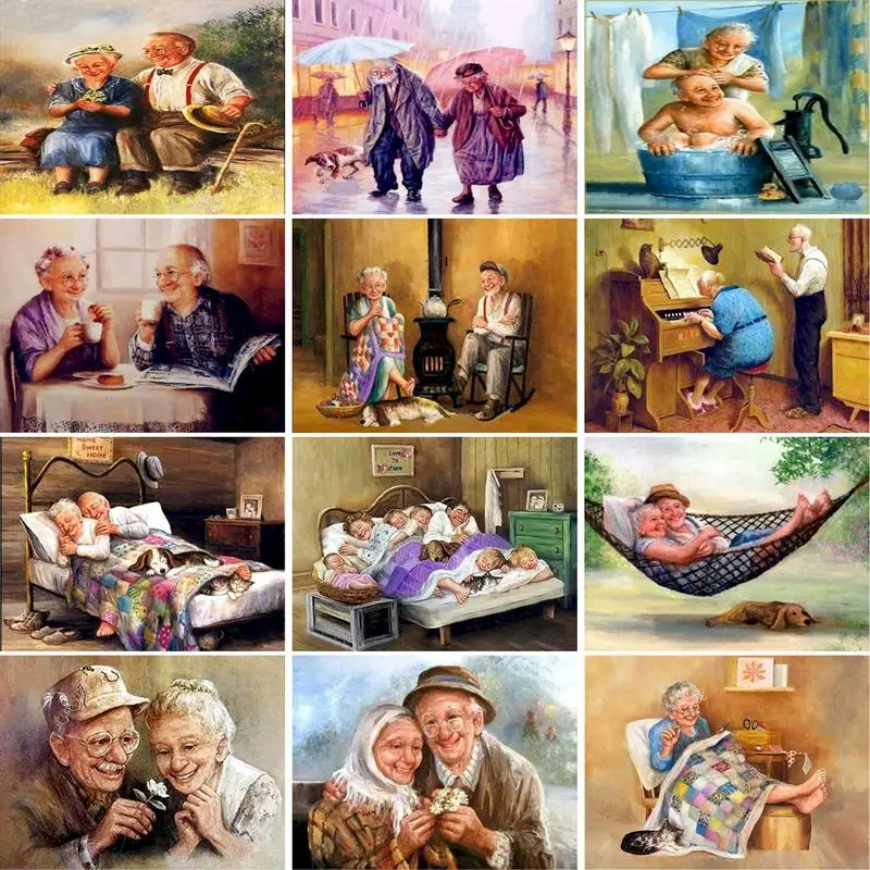 RUOPOTY DIY Diamond Painting Full Square Old Couple Diamond Embroidery Cross Stitch Mosaic Home Decor Gift