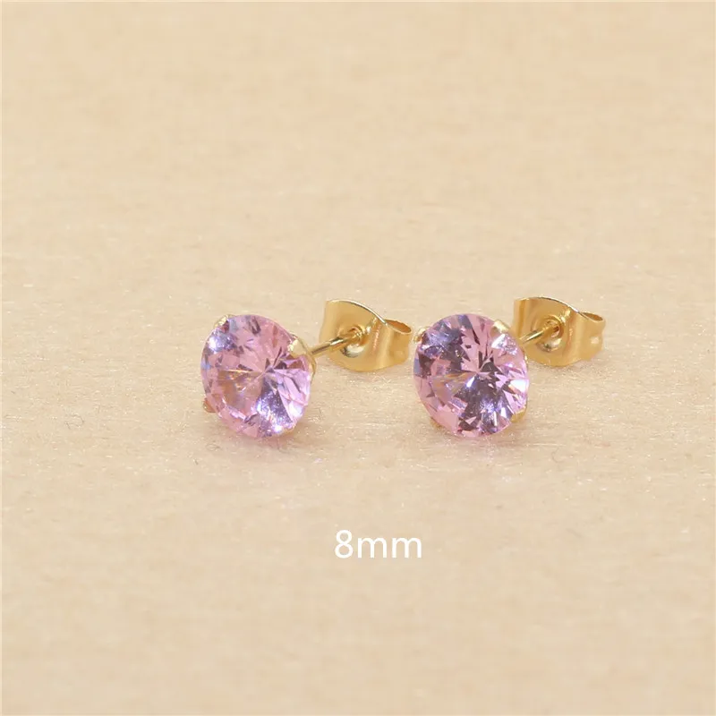 Mini-Ohrstecker aus Edelstahl mit rosa AAA-Zirkonia, 3mm bis 8mm rund, echte goldfarbene Beschichtung, nicht leicht verblassend, allergiefrei – Detail 16