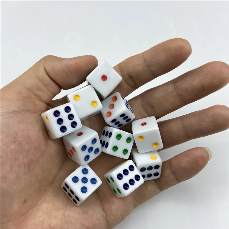 16mm 10pcs White 6 Color Points Dice Set Right Angle Square Corner Acrylic Vertical Angle D6 RPG Dice Teaching Boardgame