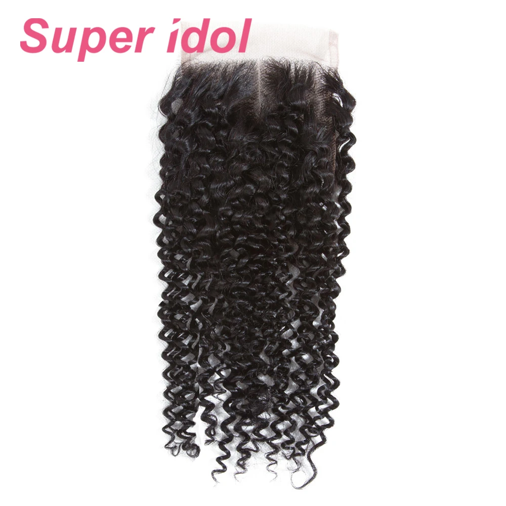 Kinky Curly 4X4 Transparent  Lace Closure Brazilian remy human hair Natural black Pre-Plucked with Baby Hair For Women