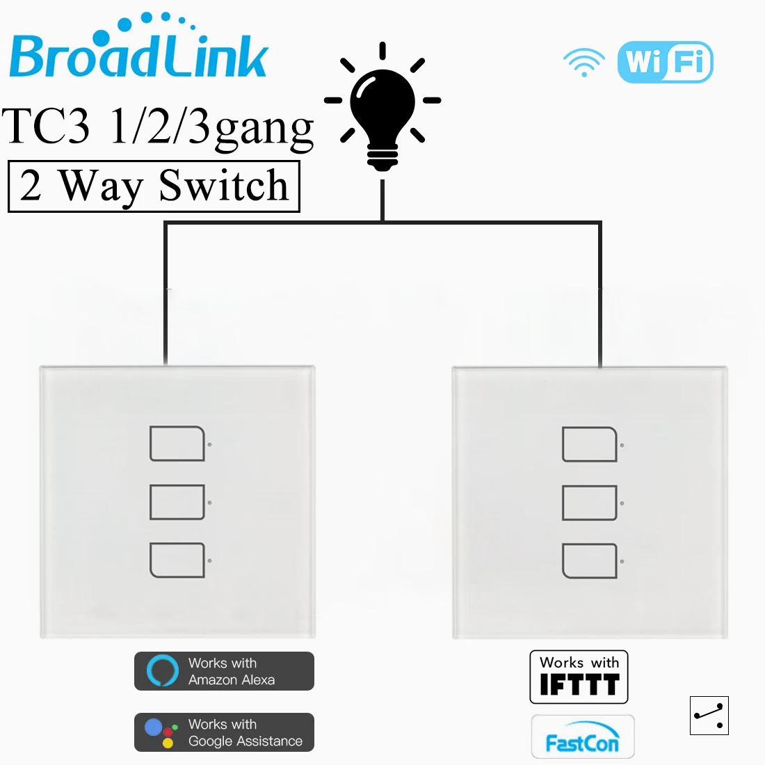 Broadlink TC2/TC2S/TC3 WiFi UK EU US 조명 스위치 벽 터치 패널, 알렉사 구글 홈을 위한 1/2/3 Gang RM PRO IR + RF 원격 제어