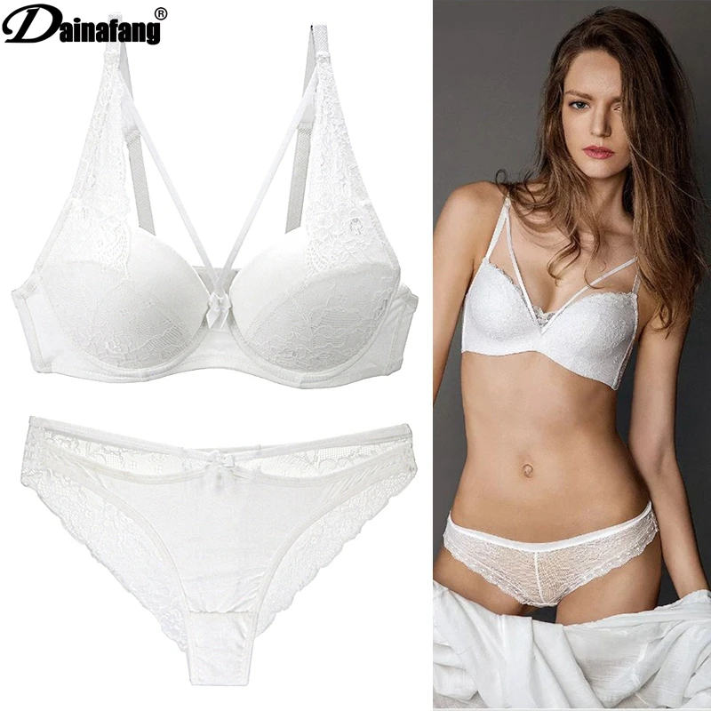 DaiNaFang New Sexy G String Women BCDE Cup Bra Sets Lace Thong Hollow Out Underwear Panties Intimante Brief Female Lingerie