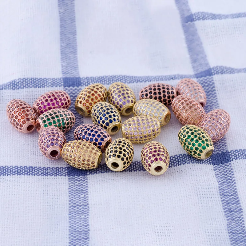 Juya Micro Pave Rainbow Zircon Metal Oval Spacer Charm Beads For DIY Women Men Needlework Natural Stones Pearls Jewelry Making