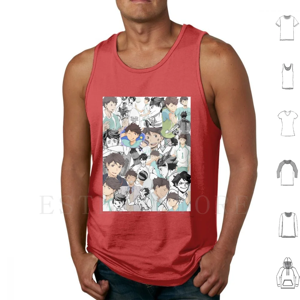 Oikawa Collage Tank Tops Vest Sleeveless Kageyama Tobio Hinata Shouyou Kagehina Volleyball Tanaka Suga Sugawara