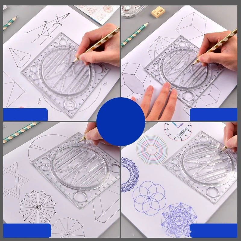 Multifunction Rotatable Drawing Template Art Design Construction Architect Stereo Geometry Circle Drafting Measuring Scale Ruler
