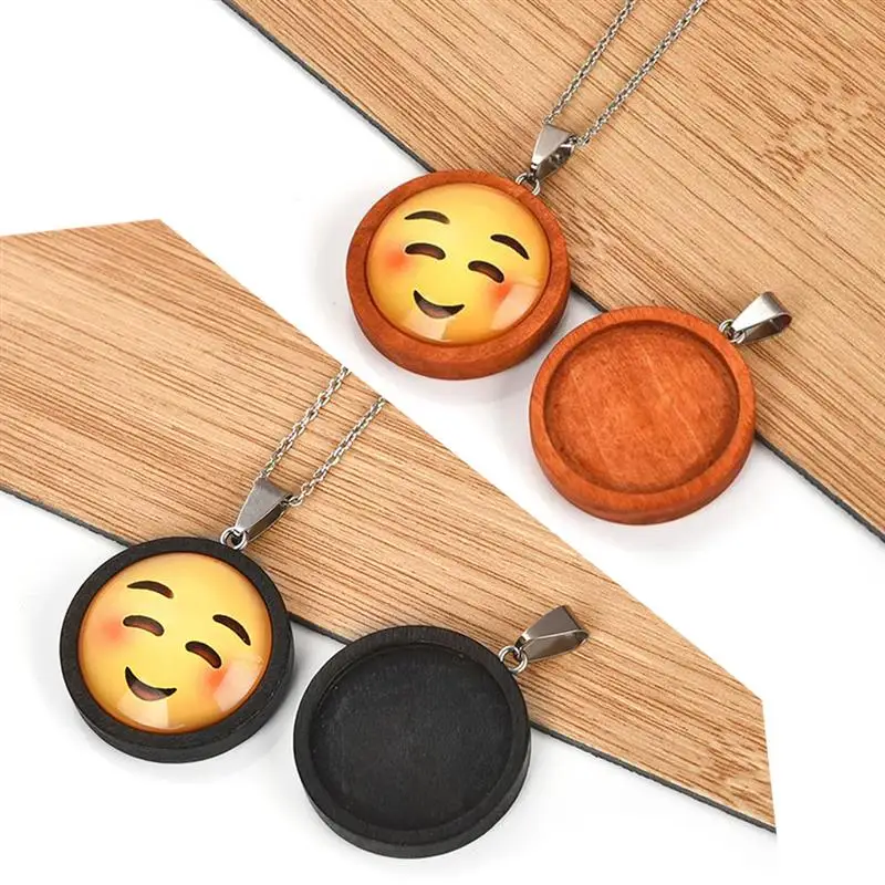 10pcs 25mm 30mm Wood Cabochon Base Setting Trays Bezel Blank Stainless Steel Hook wooden Pendant Charms DIY for Jewelry Making