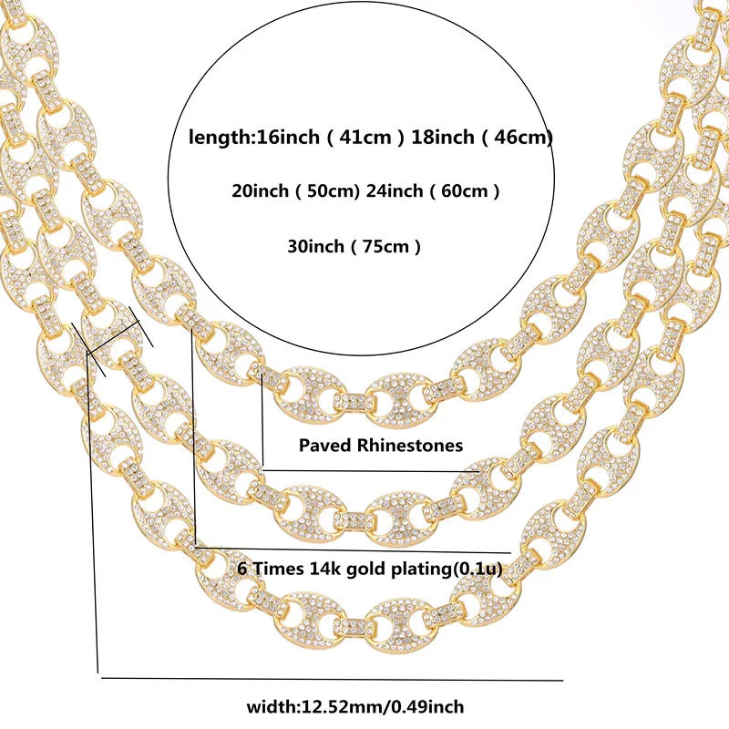 Hip Hop Necklaces Miami Iced Out Cuban Chain Paved Rhinestone  Gold Silver Color Zircon Necklace Bracelet Set for Men