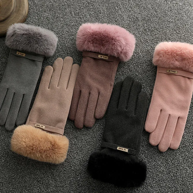 New Women Winter Keep Warm Touch Screen Thicken Gloves Female Plush Wrist Plus Velvet Inside Soft Fashion Elegant Gloves