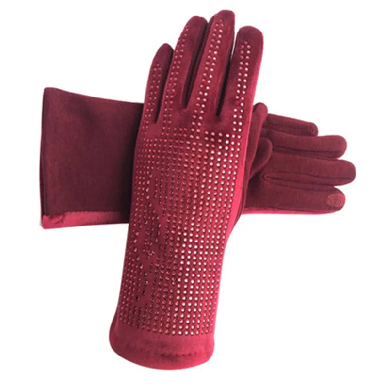 Ladies outdoor cycling fashion mink velvet gloves embroidery touch screen gloves plus velvet export gloves D72