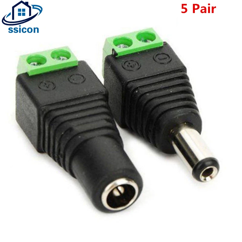 Conector de alimentación CC macho hembra, Cable de enchufe eléctrico de 2,1mm x 5,5mm para conexión de tira de luz LED de cámara de seguridad CCTV