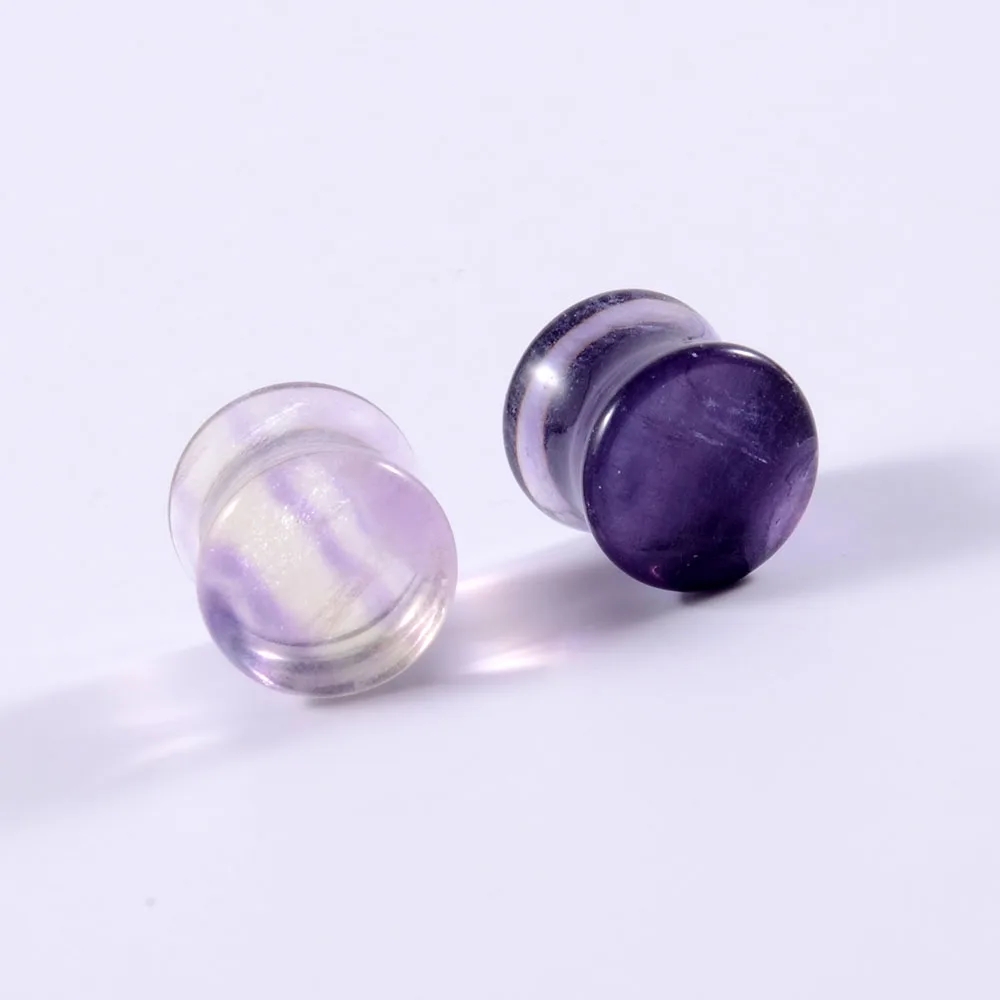 1Pair Aurora Fluorite Stone Ear Plugs Ear Gauges Ear Expander Ear Tunnels Ear Weight Earring Double Flared Body Piercing Jewelry