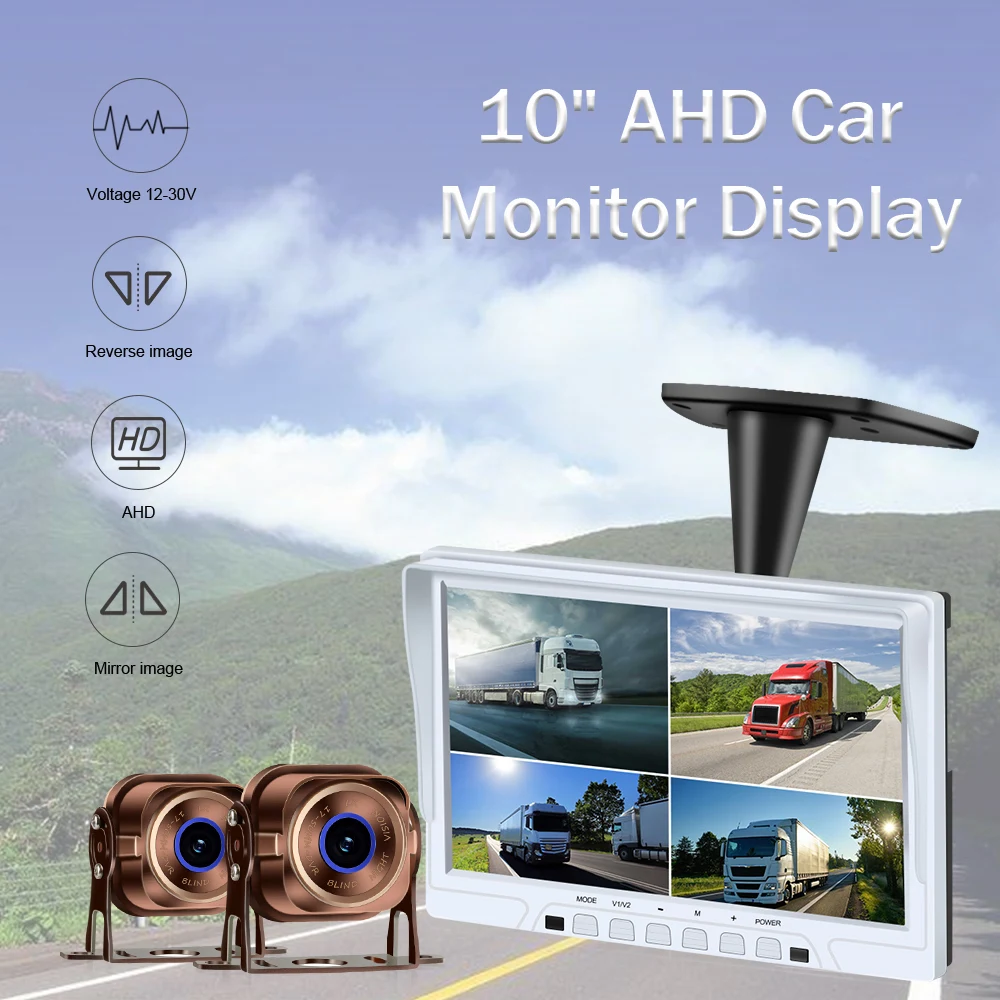 4CH Car monitor 10 inch car screen 4 Split Roof Mount Monitor LCD Display Recorder for Truck Auto Bus RV Rear View Camera System