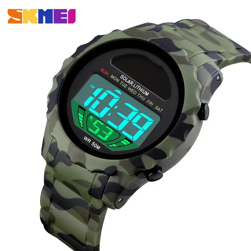 SKMEI Solar Power Digital Watch Men Outdoor Sport Men\'s Watches Chronograph Multifunctional Waterproof 5Bar Fashion Clock 1585